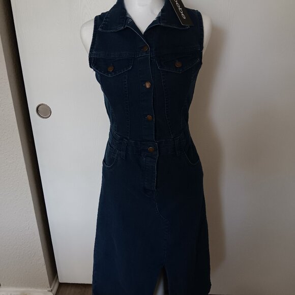 BEBE DENIM Button Up casual  dress brand new cute - Picture 1 of 9